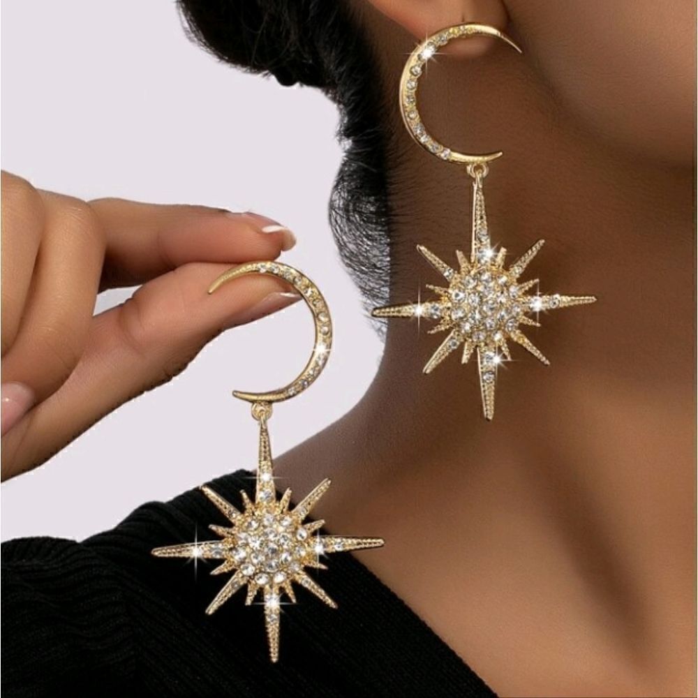 Boho Gold Sun & Moon Dangle Earrings